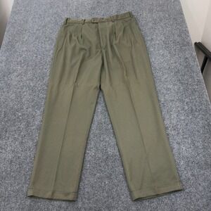 Feldini Dress Pants Men 38x32 Green Polyester Rayon Pleated Cuffed Classic Style